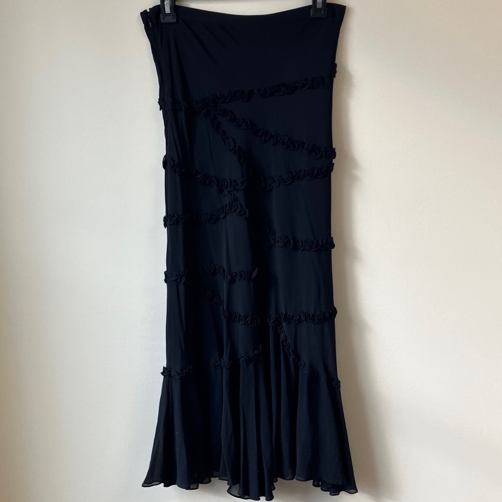 Anthropologie Odille Black Trumpet Silk Skirt
